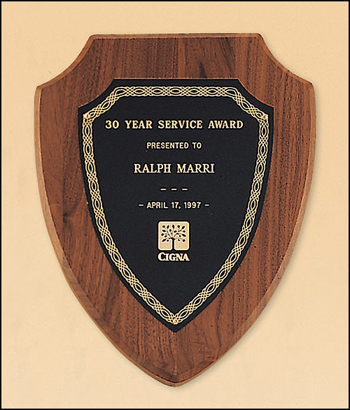 American Walnut Shield Plaque with a Black Brass Plate