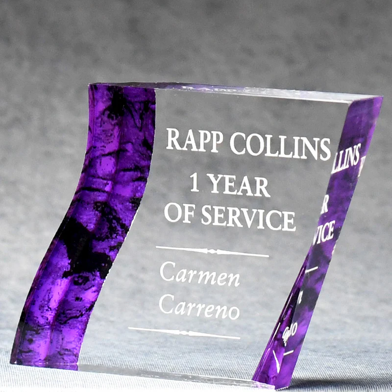 PURPLE/CLEAR ACRYLIC PAPERWEIGHT